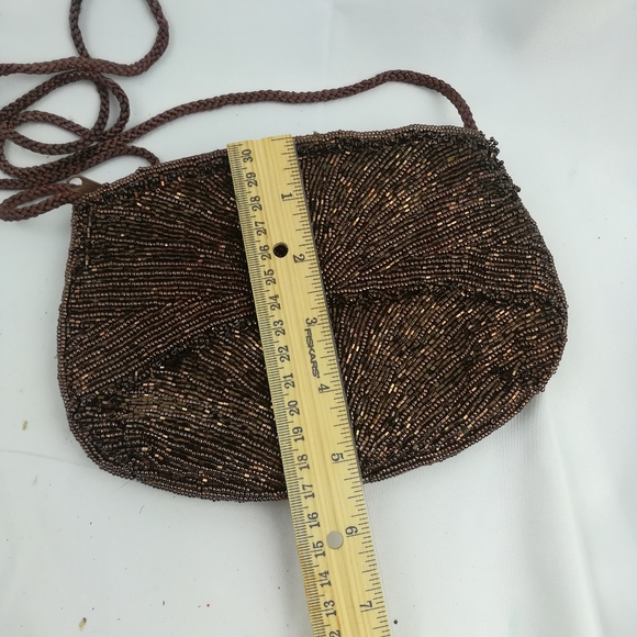 Brown beaded sequin vintage clutch handbag purse - Picture 6 of 8